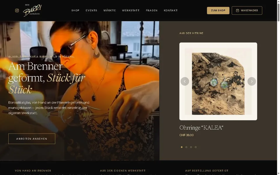 Website mit Online-Shop von Katja Burri Glas