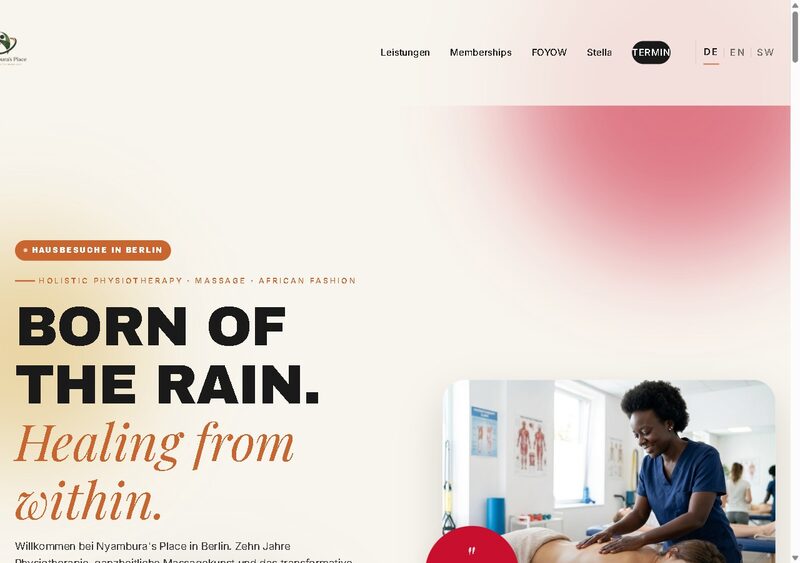 Nyambura's Place Website – Praxis für Physiotherapie und Massage in Berlin